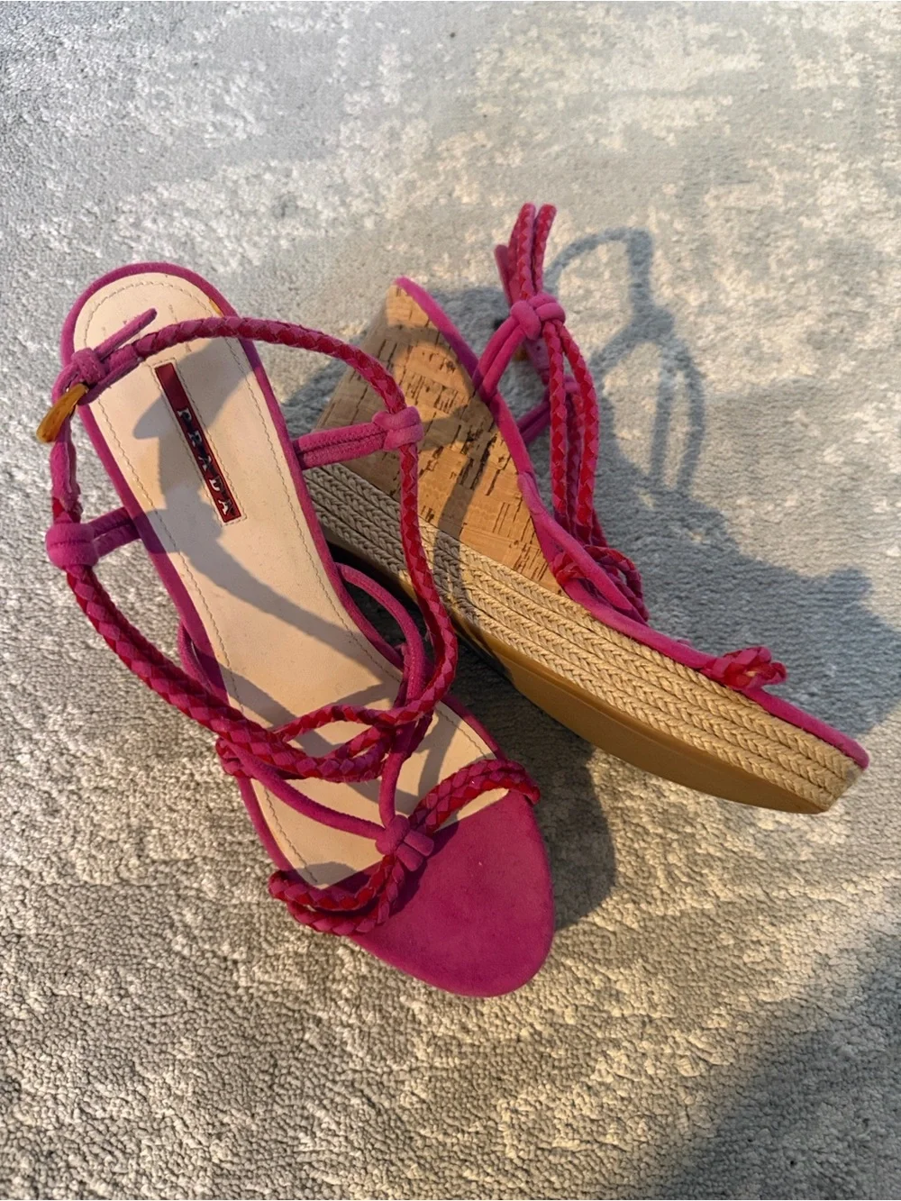 Women's Pink Braided Wedge Sandals by